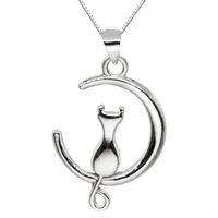 Collar Plata 925 Gato en Luna