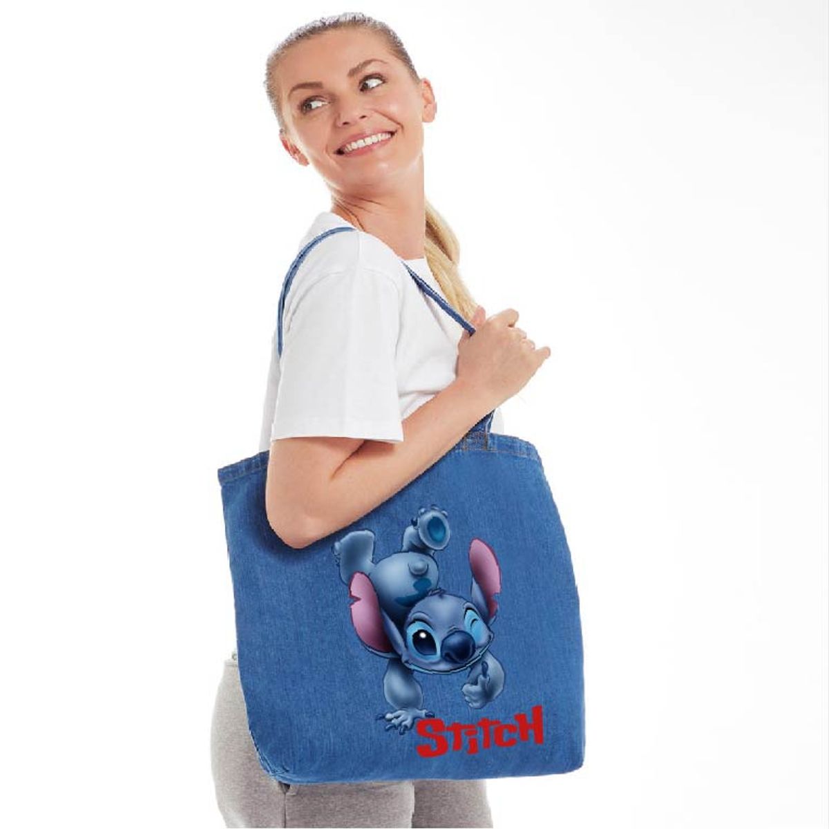 GENERICO - TOTE BAG  MEZCLILLA ESTAMPADO STITCH LILO Y STITCH TARSERO  35 X 40