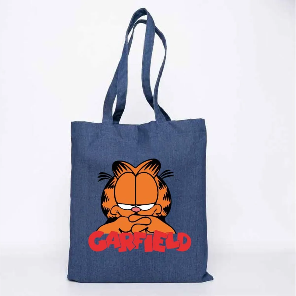 GENERICO - TOTE BAG  JEAN MEZCLILLA ESTAMPADO GARFIELD GATO PEREZOSO  35 X 40 CM