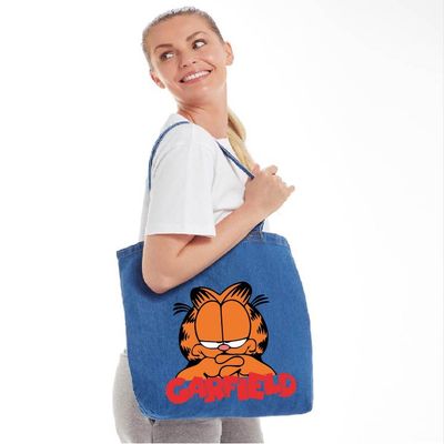 Imagen 2 del producto TOTE BAG JEAN MEZCLILLA ESTAMPADO GARFIELD GATO PEREZOSO 35 X 40 CM