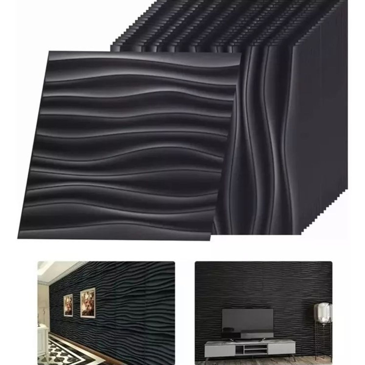 KUANGYE - Panel 3d Decorativo 30x30cm Negro Parede Con Adhesivo 18 Uds