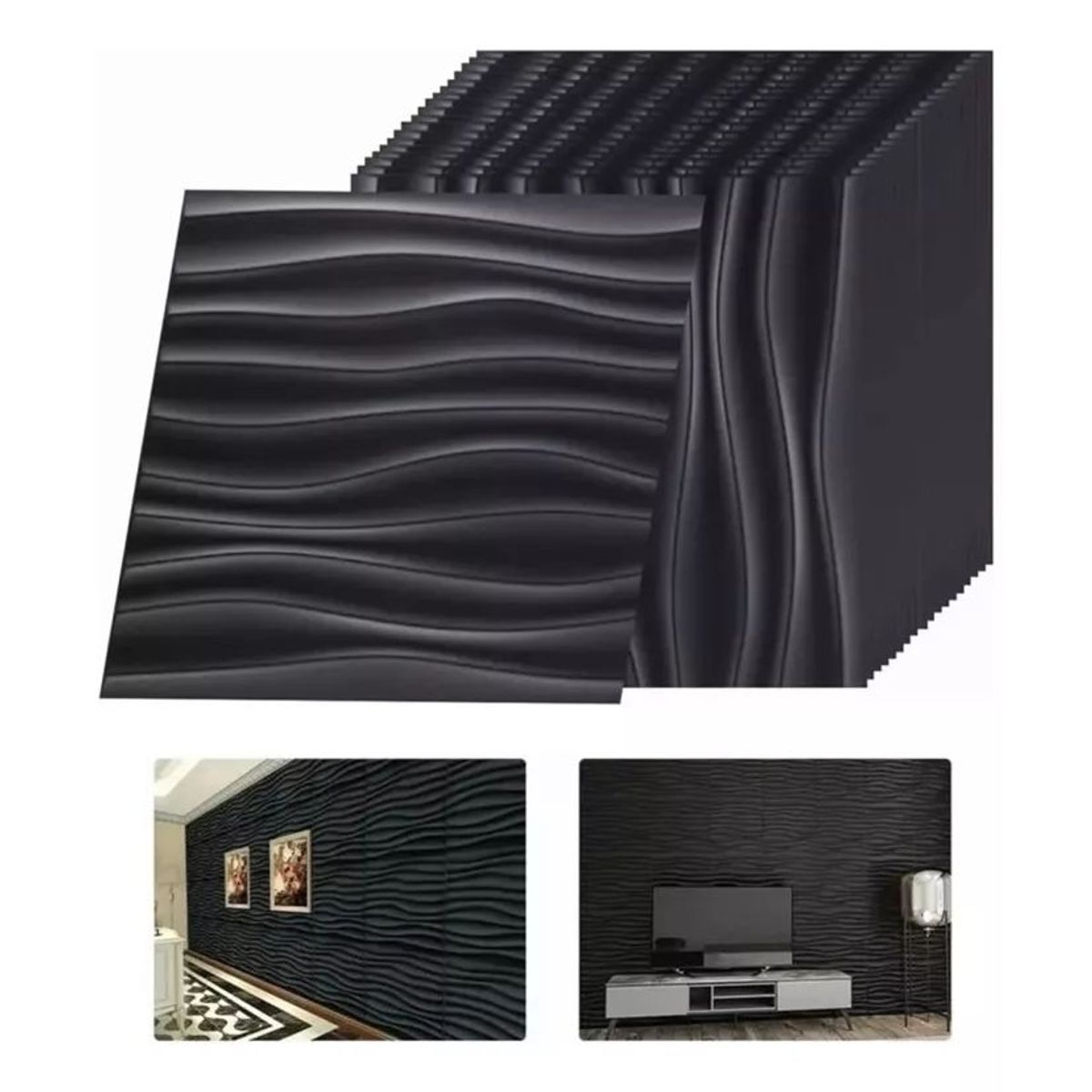 KUANGYE - Panel 3d Decorativo 30x30cm Negro Parede Con Adhesivo 18 Uds