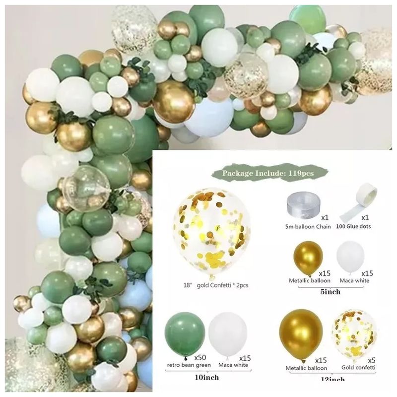 TNAKIEX - Arco De Globos Verdes Dorados Decoración De Fiesta Kit 132