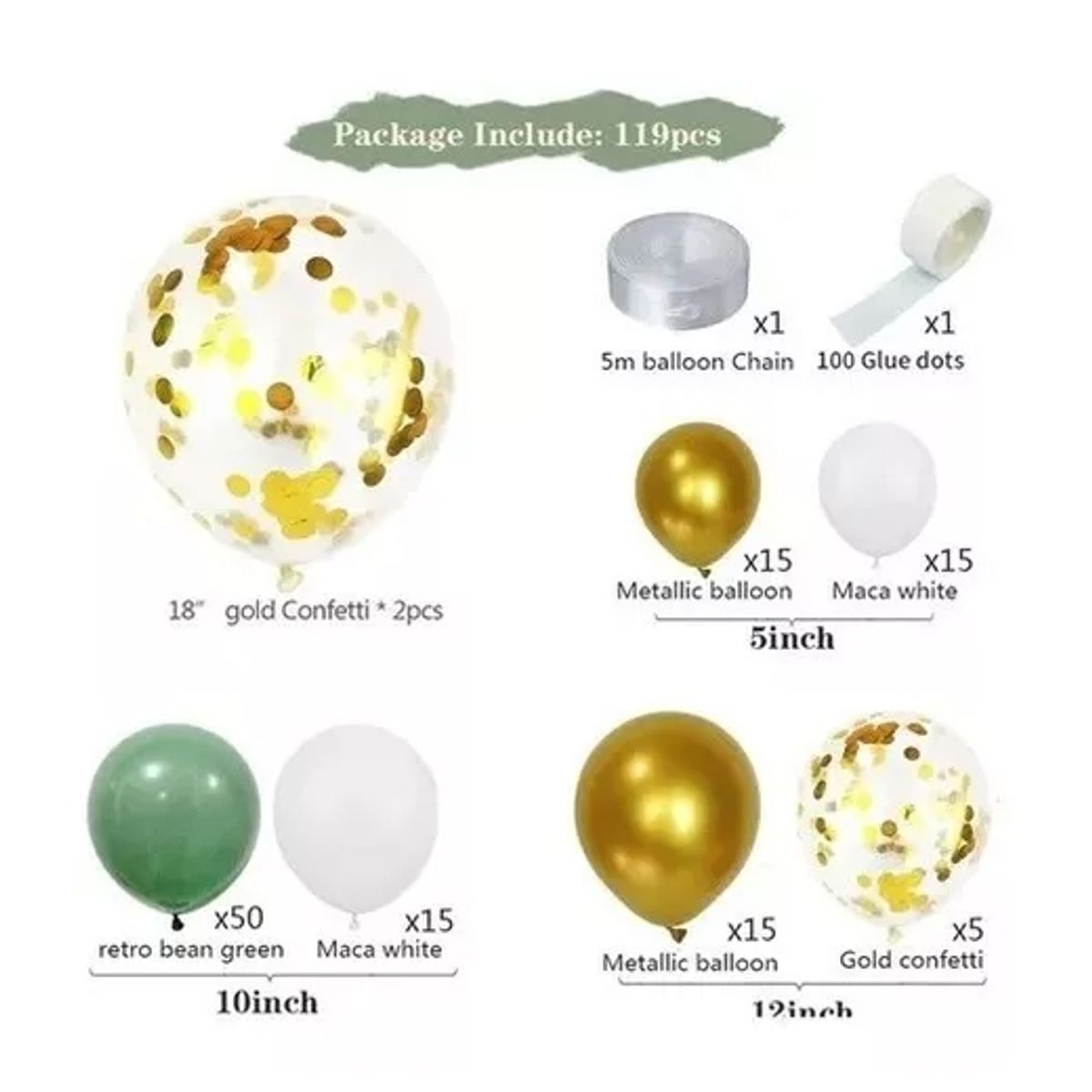 TNAKIEX - Arco De Globos Verdes Dorados Decoración De Fiesta Kit 132