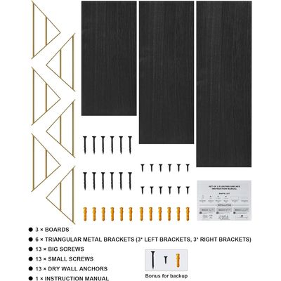 Imagen 2 del producto Repisas Flotantes De Madera KIT X3 Estantes Negro con Dorado