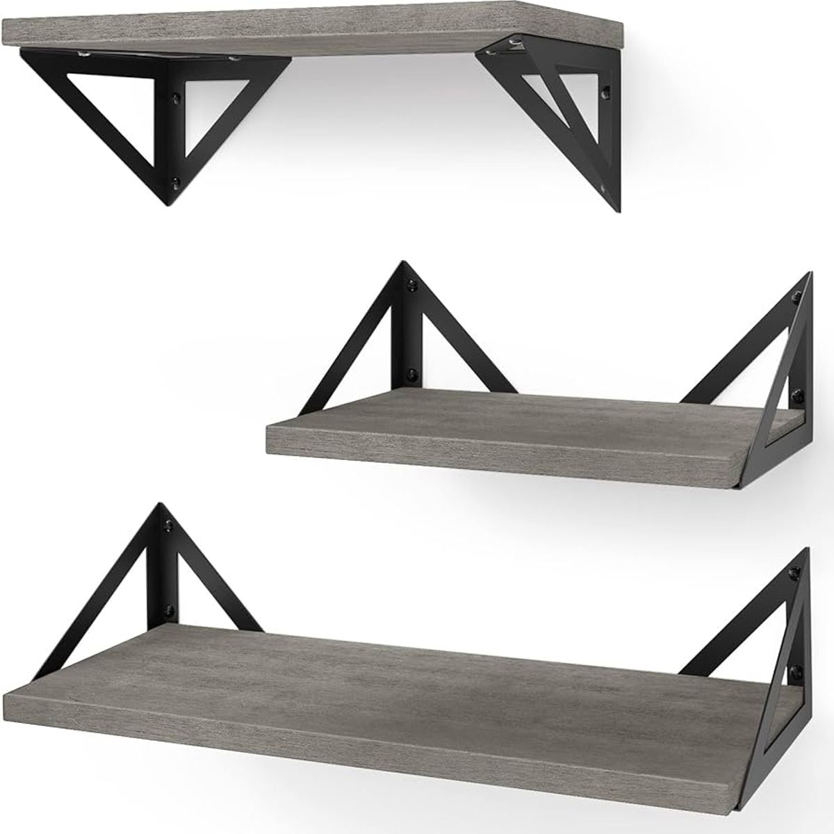 GENERICO - Repisas Flotantes De Madera KIT X3 Modelo Triangulo Gris
