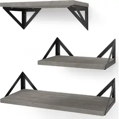 GENERICO - Repisas Flotantes De Madera KIT X3 Modelo Triangulo Gris.