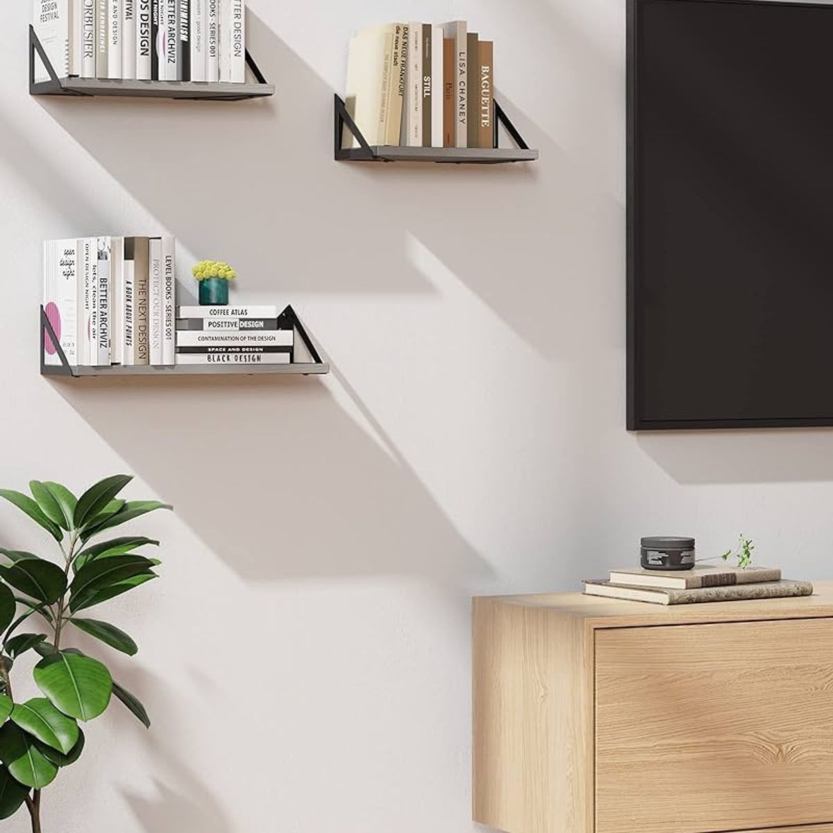 GENERICO - Repisas Flotantes De Madera KIT X3 Modelo Triangulo Gris