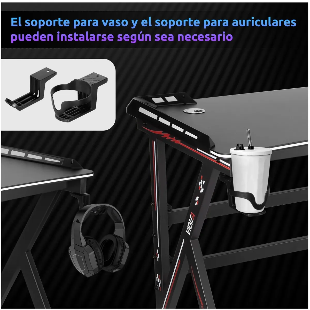 VIDITA - Escritorio Gamer K-RGB 140cm Mesa Gamer con Luces Profesional