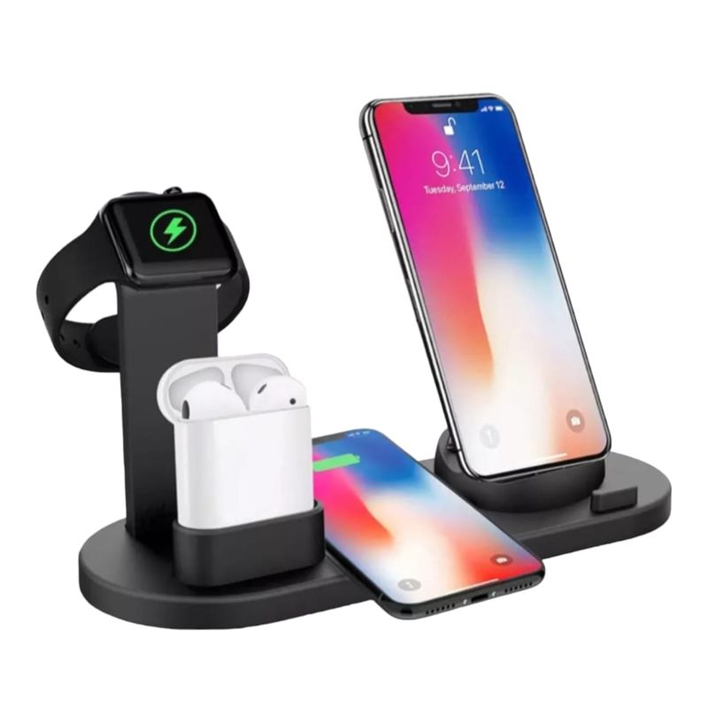 GENERICO - Estación De Carga 3 En 1 Para Android iPhone Airpod Iwatch Negro