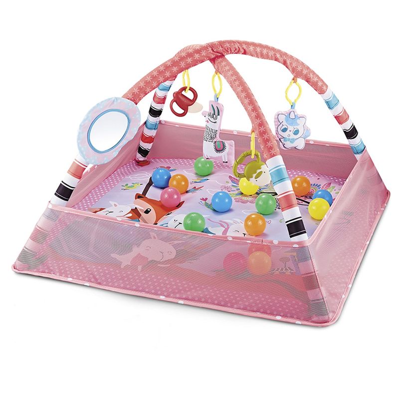BEBESIT Gimnasio Interactivo y Piscina de Pelotas Bebé Rosa