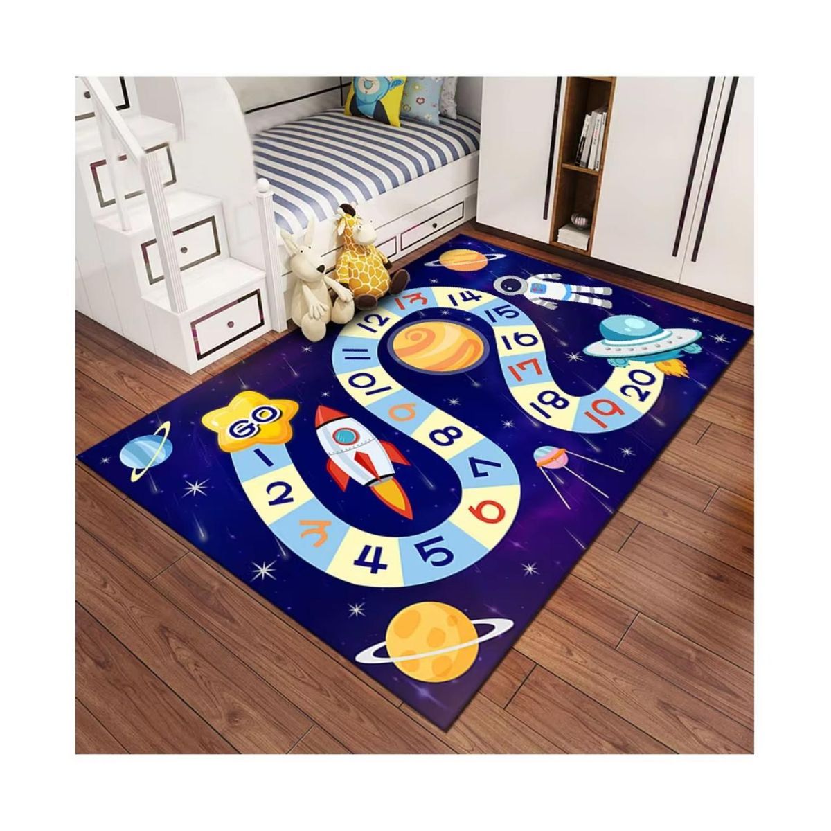KIVARA - Alfombra Infantil Universo 80X120 Cm Tapete Dormitorio Sala
