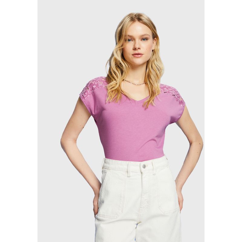 ESPRIT - Polera Con Diseño De Efecto Devoré Mujer Esprit ESPRIT