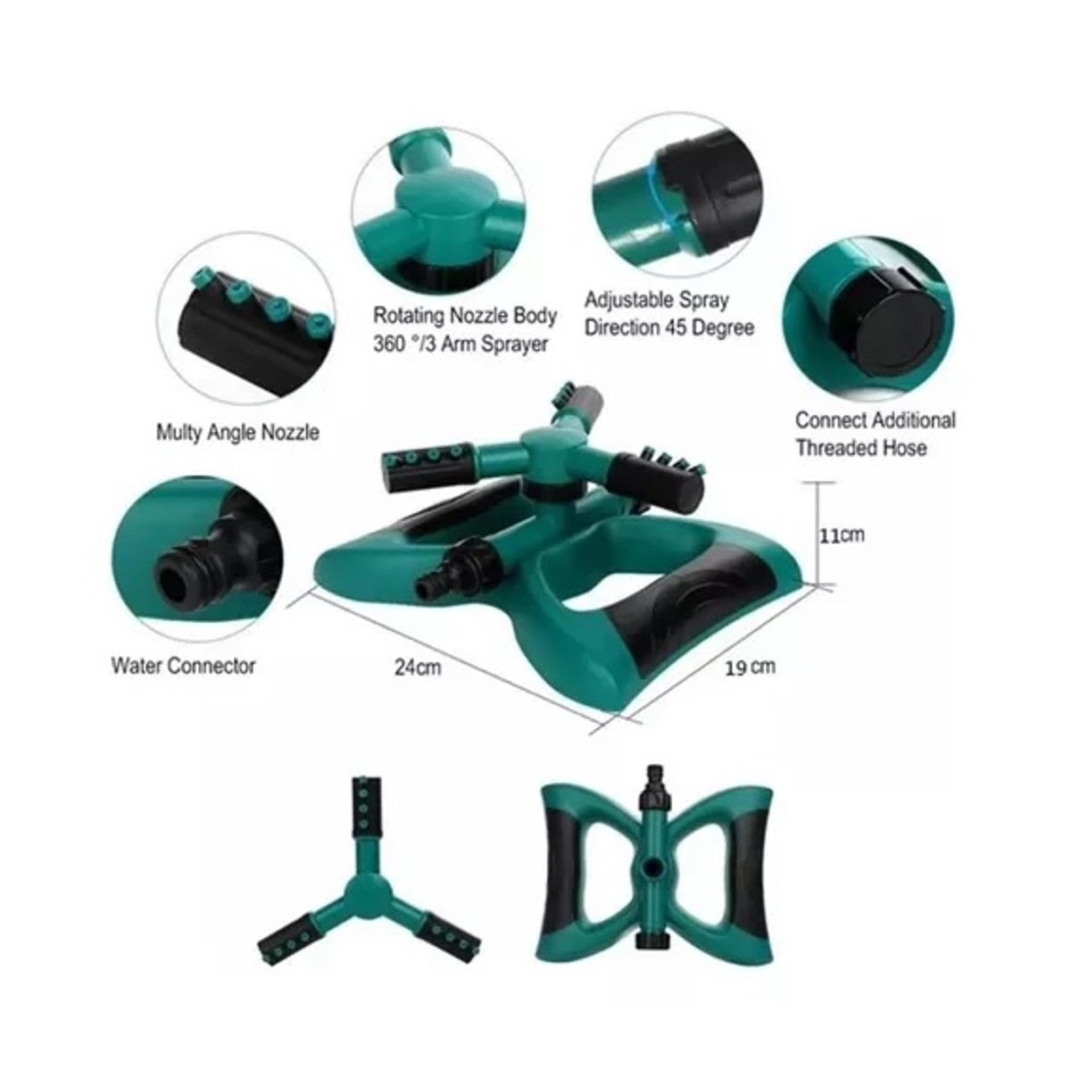 GENERICO - X3 Regador Giratorio Base 3 Brazos Aspersor Riego Automático