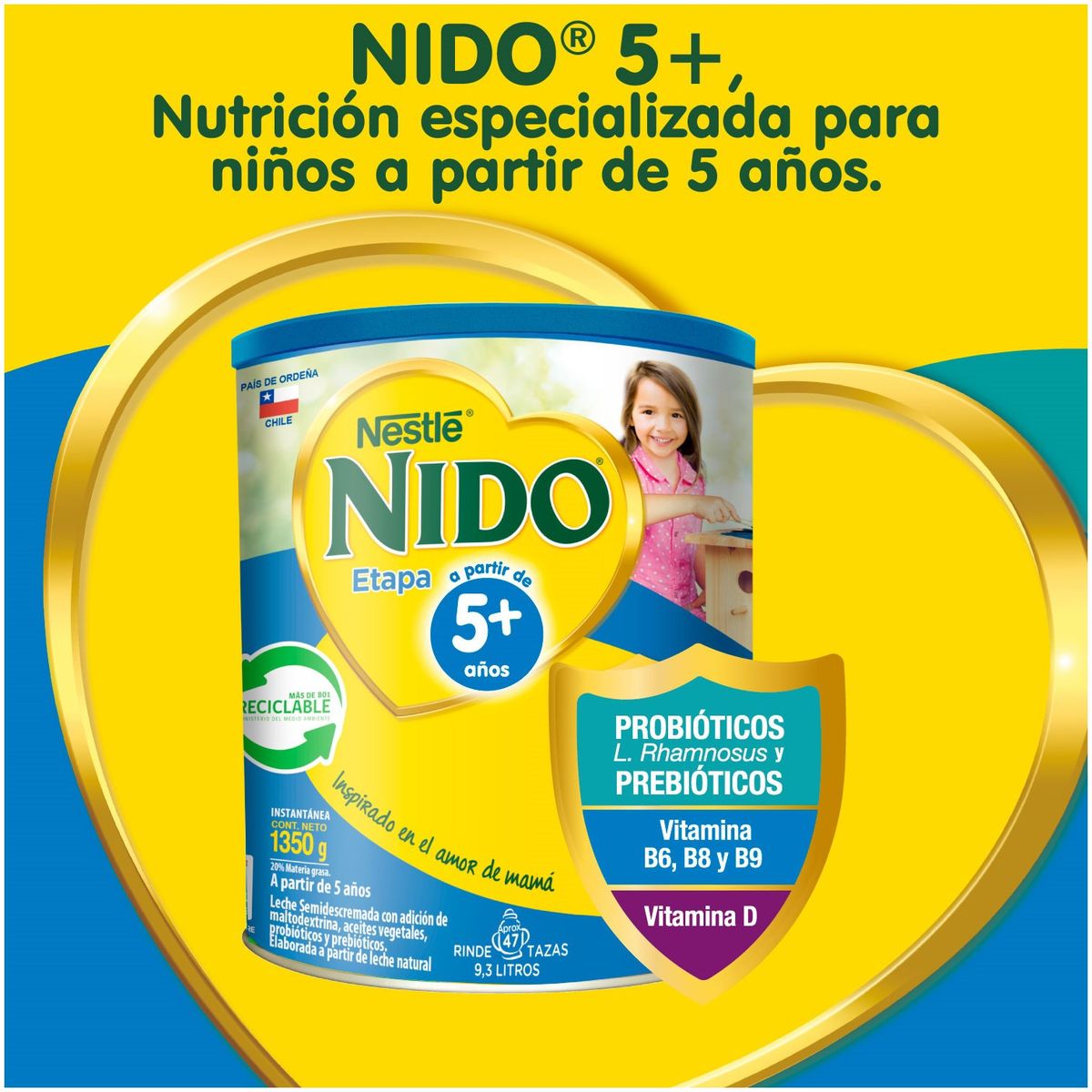 NIDO - Leche En Polvo Nido® Etapa 5+ Protectus® Avanzado Tarro 1350 Sabor Natural