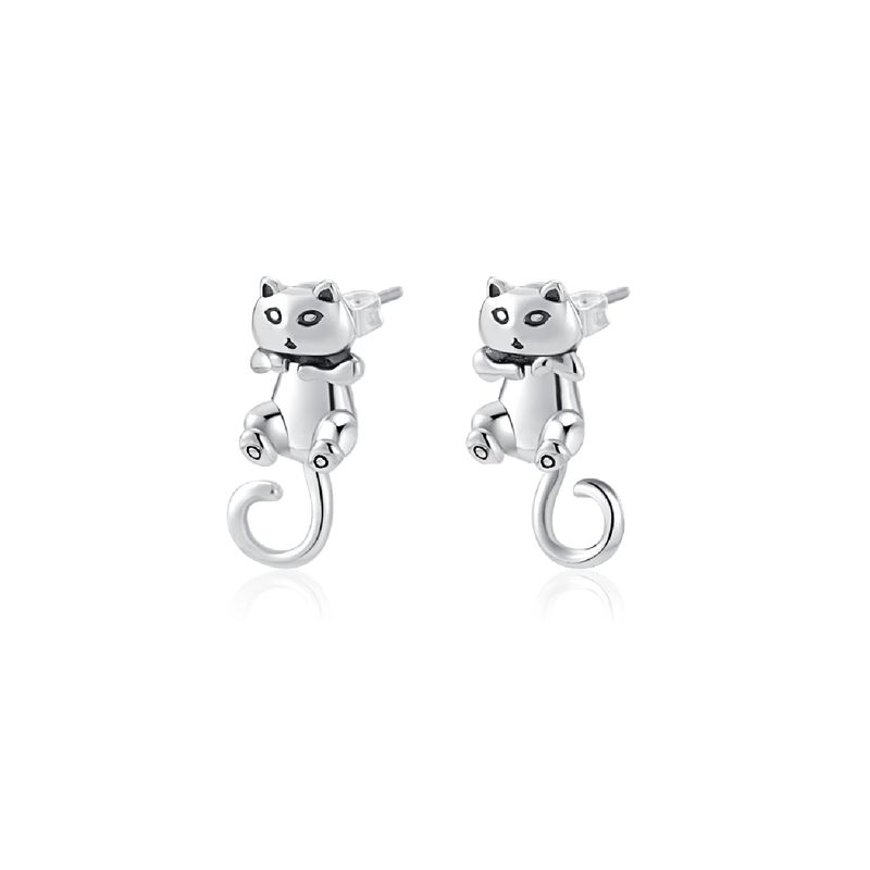 SILVER HEART - Aros Gatito Colgante Movedizo En Plata Fina 925 SILVER HEART
