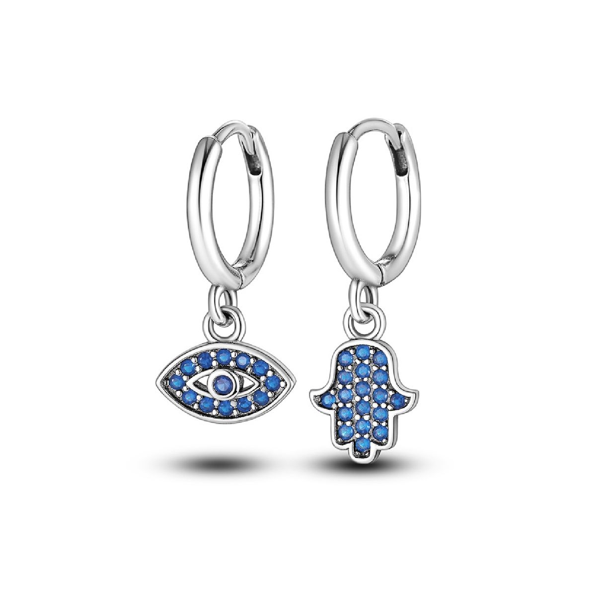 SILVER HEART - Aros Argolla Mano y Ojo de Protección En Plata Fina 925 SILVER HEART