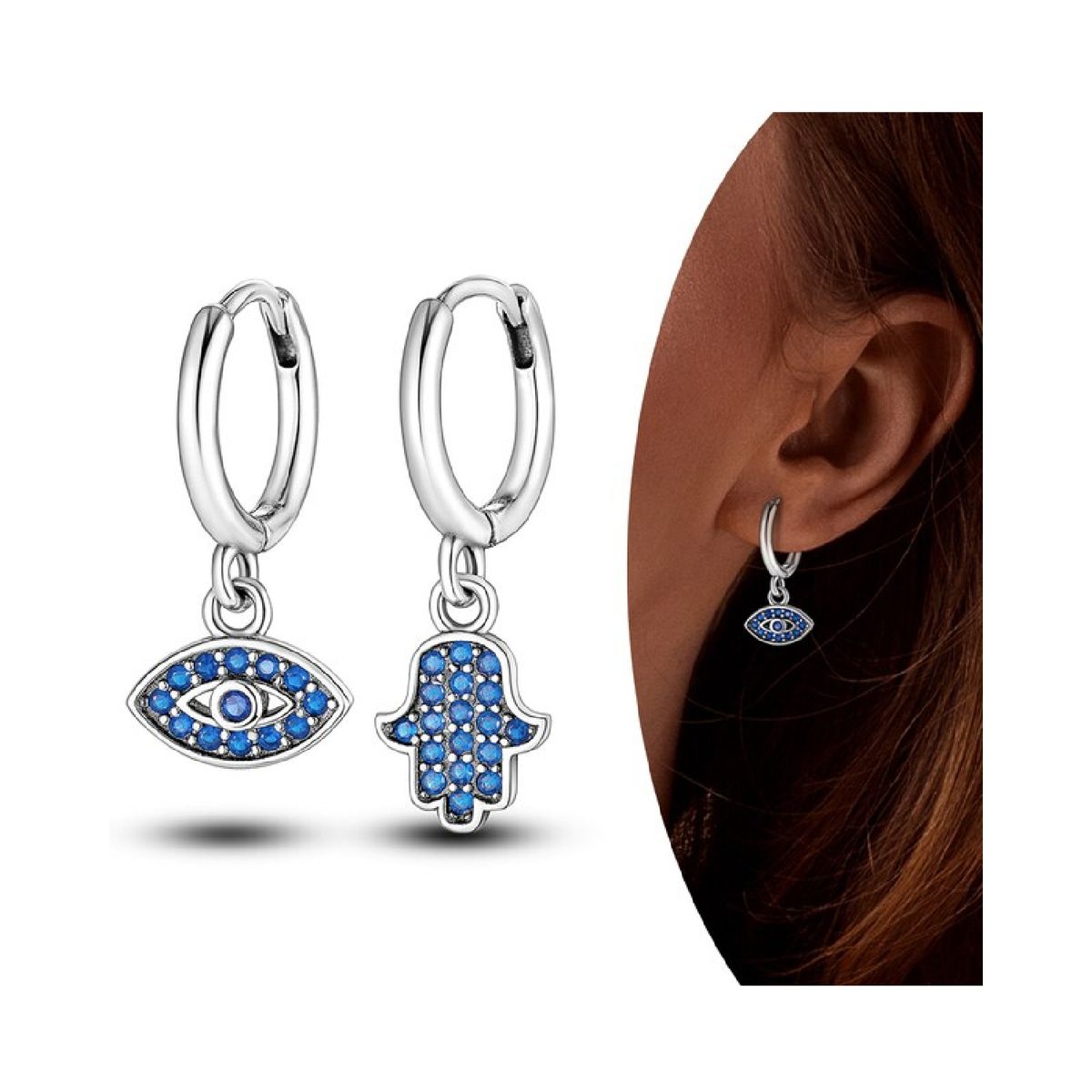 SILVER HEART - Aros Argolla Mano y Ojo de Protección En Plata Fina 925 SILVER HEART