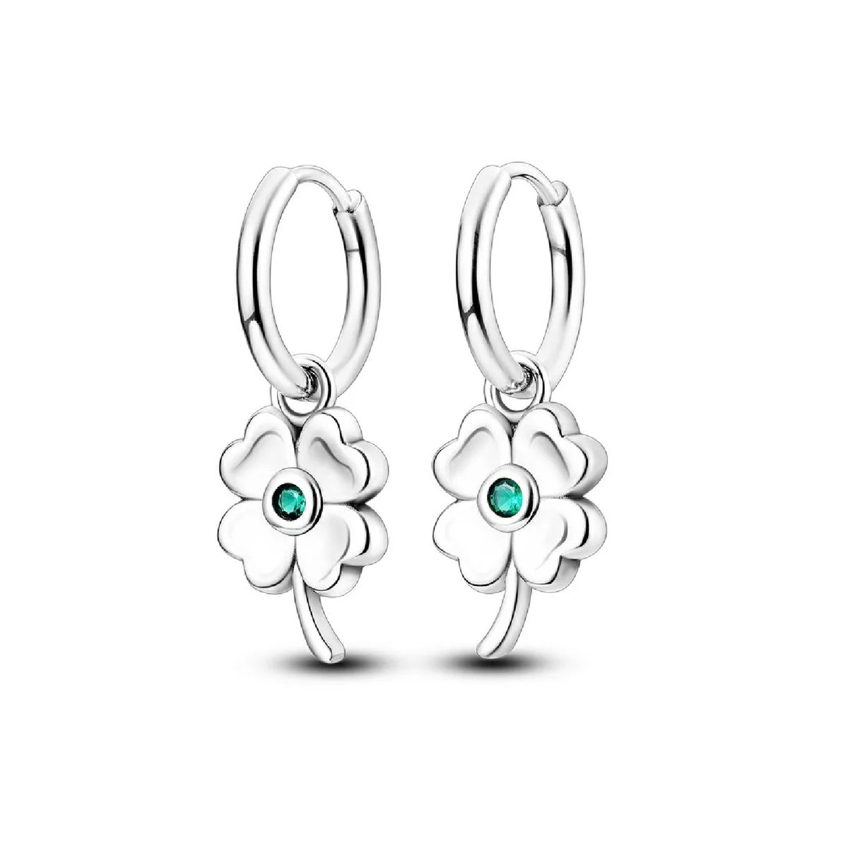 SILVER HEART - Aros Argolla Trébol Y Circón Verde En Plata Fina 925 SILVER HEART