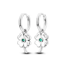 SILVER HEART - Aros Argolla Trébol Y Circón Verde En Plata Fina 925