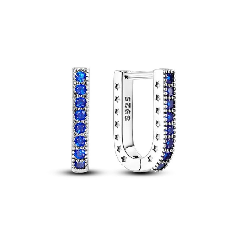 SILVER HEART - Aros Forma U y Circones Azules En Plata Fina 925 SILVER HEART