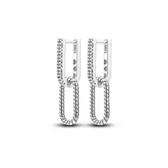 SILVER HEART - Aros U Circones Y Eslabón Trenzado En Plata Fina 925