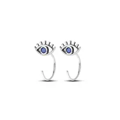 SILVER HEART - Aros Semi Argolla Ojo Y Circón Azul En Plata Fina 925