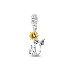 SILVER HEART - Charm Gato y Flor Girasol con Circón en Plata Fina 925