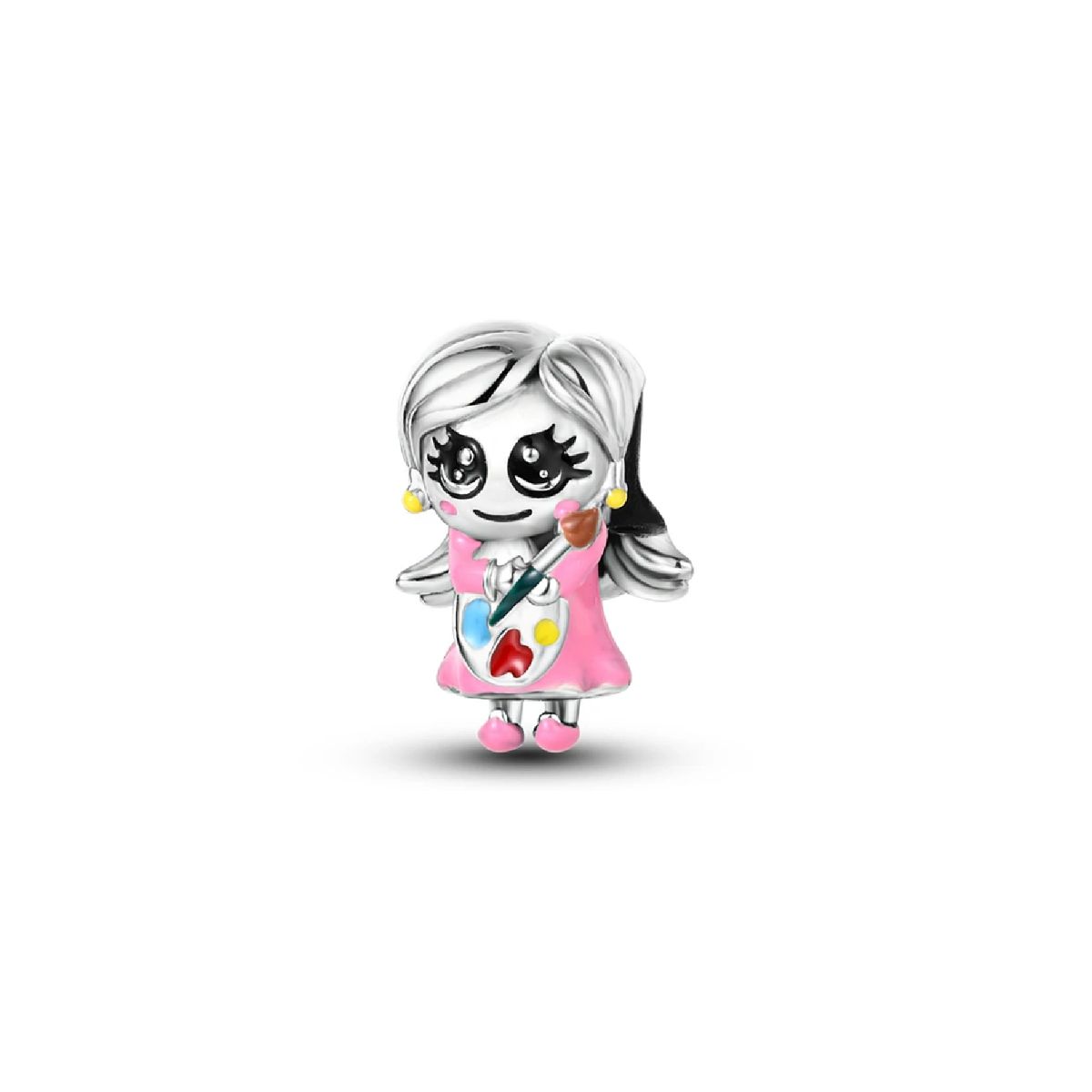 SILVER HEART - Charm Niña Artista Acuarela Y Pincel en Plata Fina 925 SILVER HEART