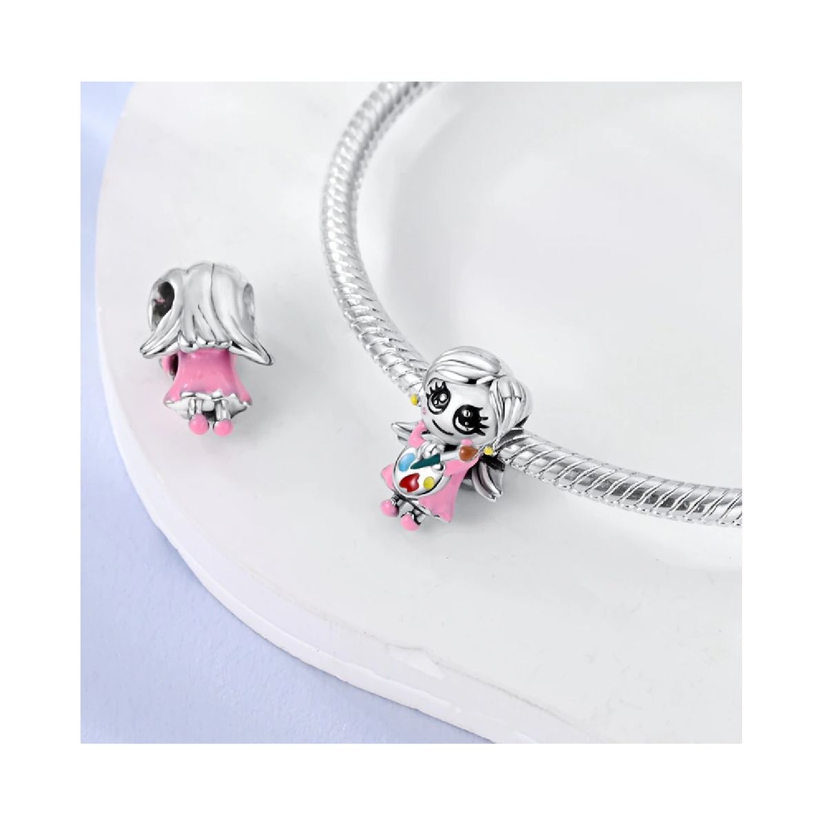 SILVER HEART - Charm Niña Artista Acuarela Y Pincel en Plata Fina 925 SILVER HEART