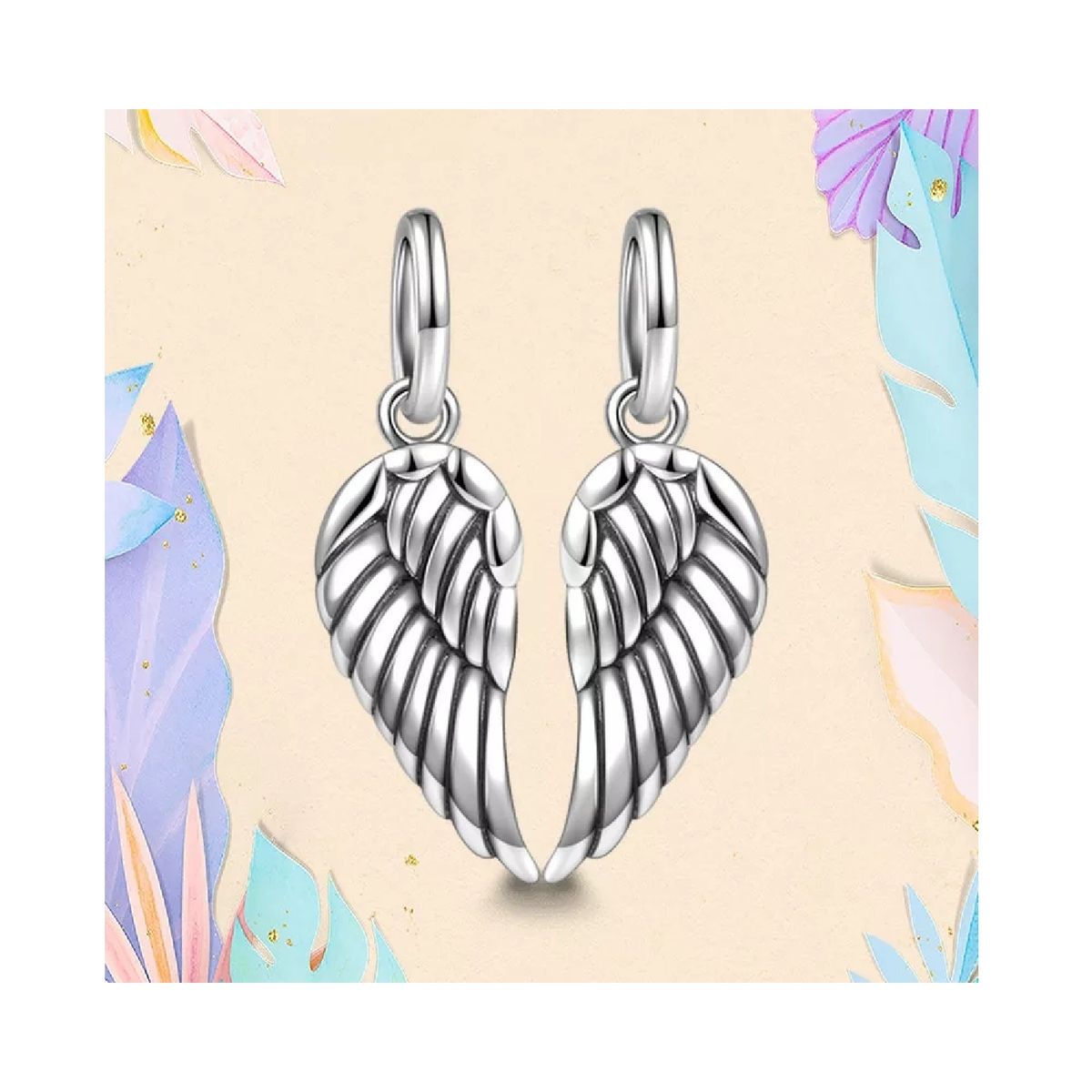 SILVER HEART - Charm Doble Alas de Ángel Colgantes en Plata Fina 925 SILVER HEART