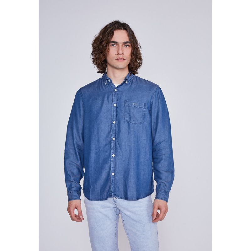 SIOUX - Camisa Hombre Manga Larga Lyocell Azul Sioux