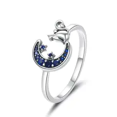 TODOJOYAS - Anillo Plata 925 Gato en Luna Azul