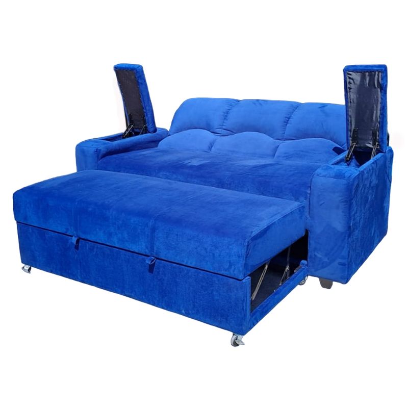 MUEBLERIA LATINA - SOFA CAMA FUNCIONAL 2 PZ DECO FELPA AZUL