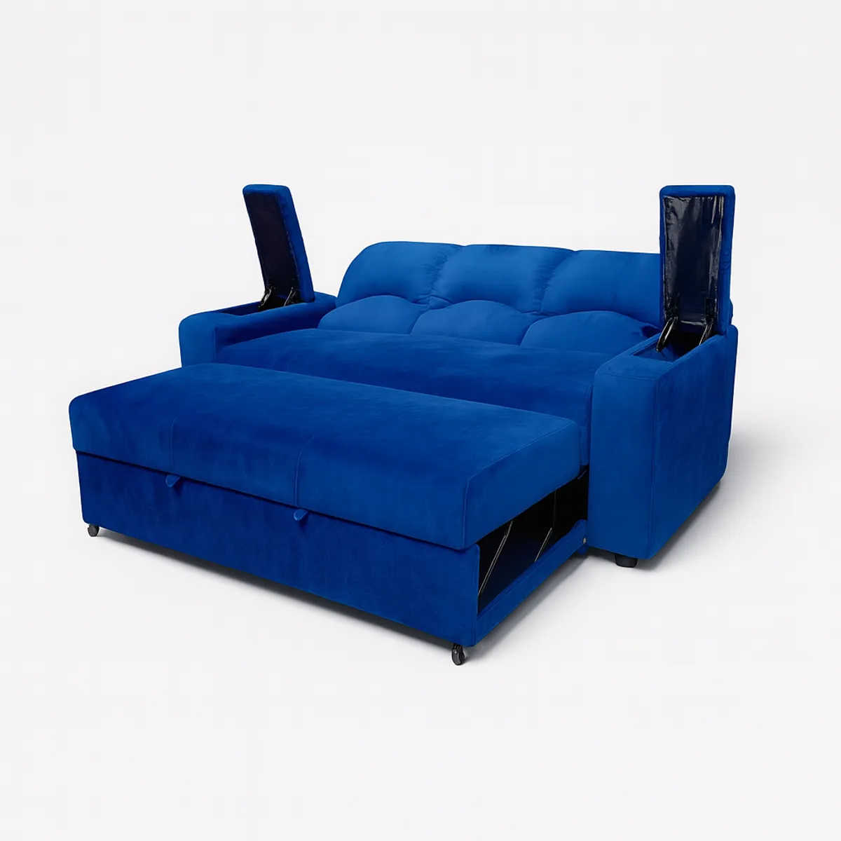 MUEBLERIA LATINA - SOFA CAMA FUNCIONAL 2 PZ DECO FELPA AZUL