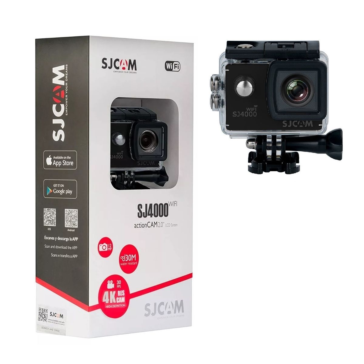 SJCAM - Cámara de acción SJCAM SJ4000 4K WiFi Cámara Sumergible 2 baterias