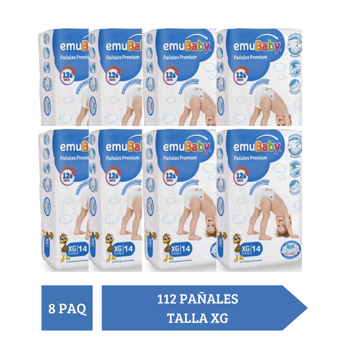 GENERICO - Emubaby Premium XG x8 paquetes 112 pañales