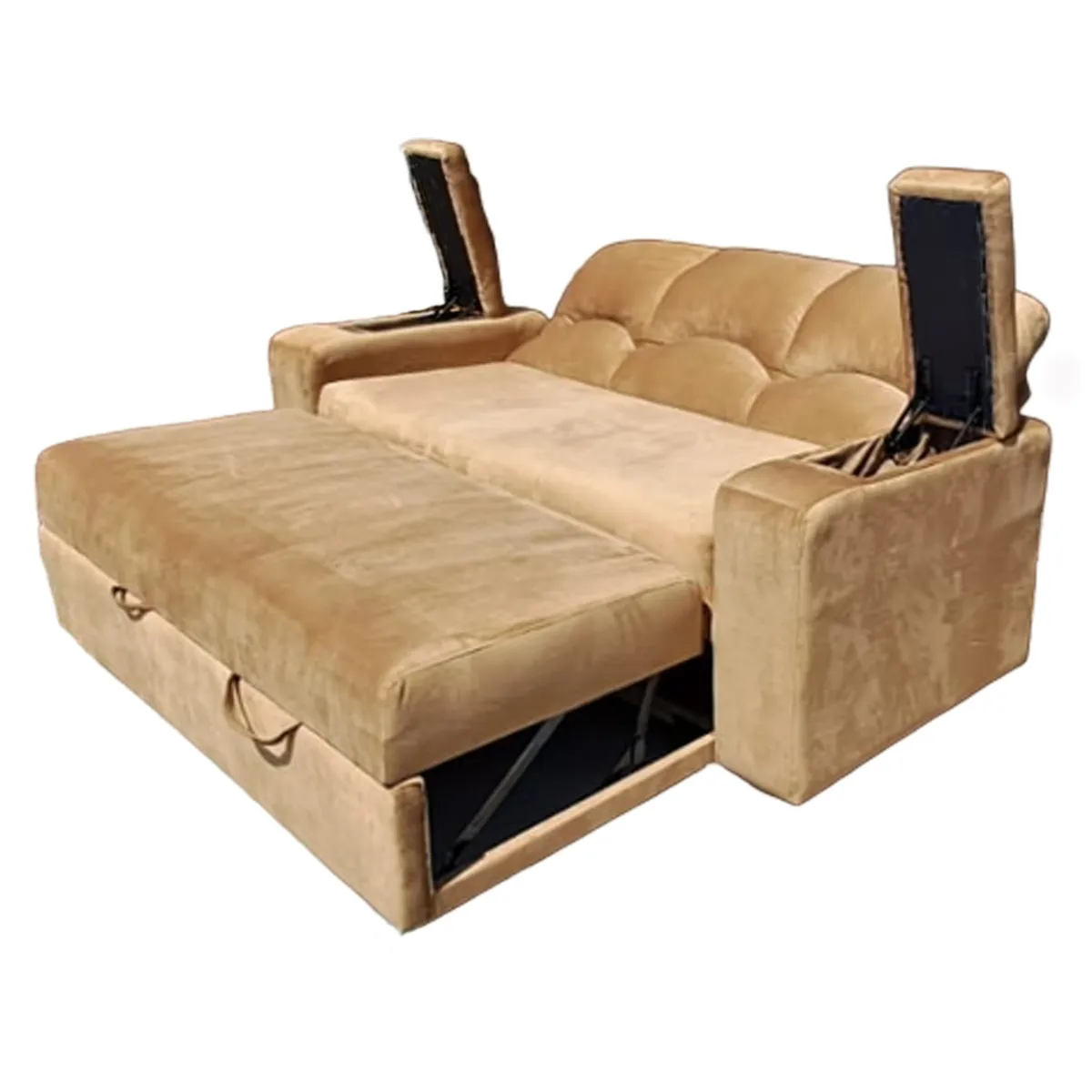 MUEBLERIA LATINA - SOFA CAMA FUNCIONAL 2 PZ DECO FELPA CAMEL