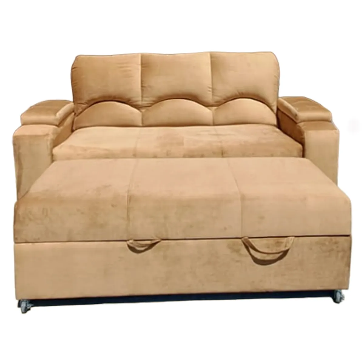 MUEBLERIA LATINA - SOFA CAMA FUNCIONAL 2 PZ DECO FELPA CAMEL