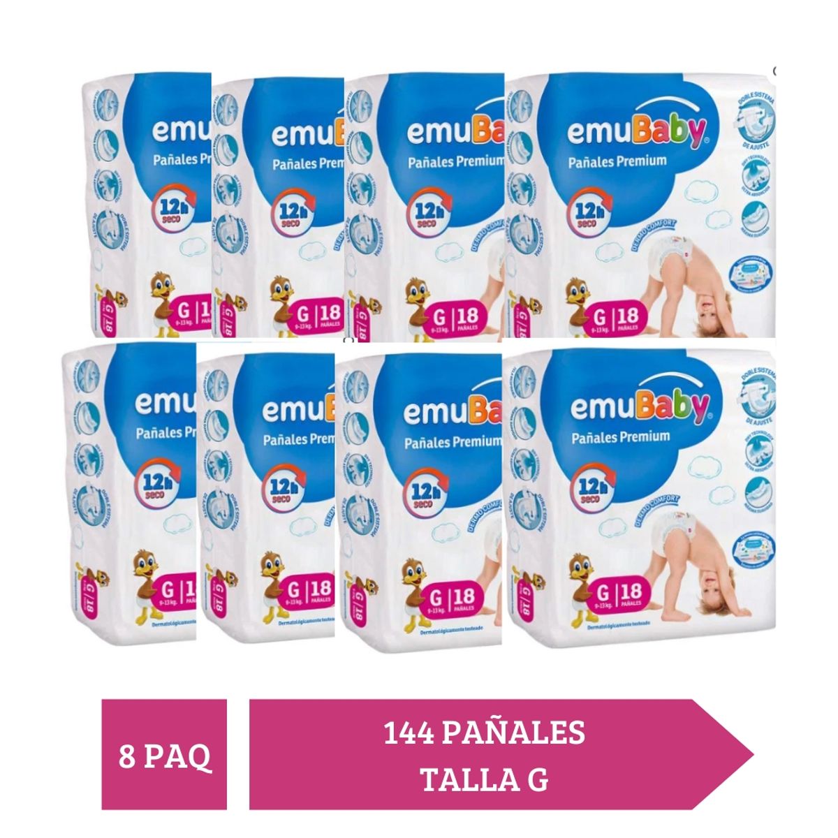 EMUBABY - Emubaby Premium G x8 paquetes 144 pañales