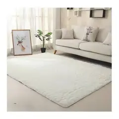 GENERICO - Alfombra de living peluda tipo shaggy 180 x 200 cm Blanco