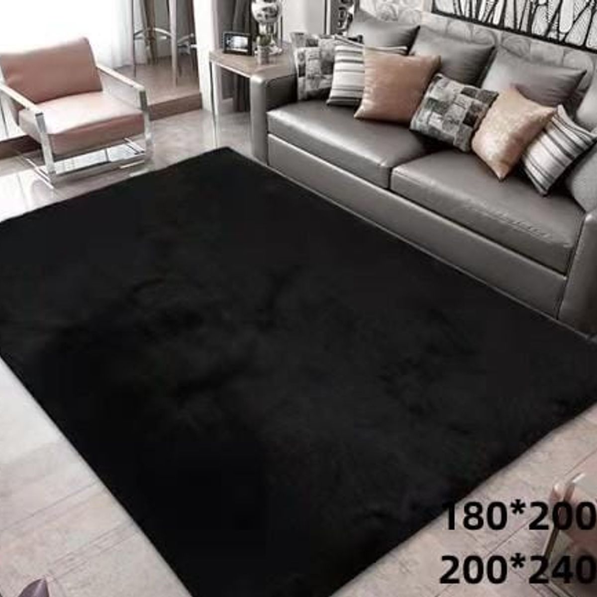 Alfombra de living peluda tipo shaggy 180 x 200 cm Negro, marca GENERICO - Foto Principal