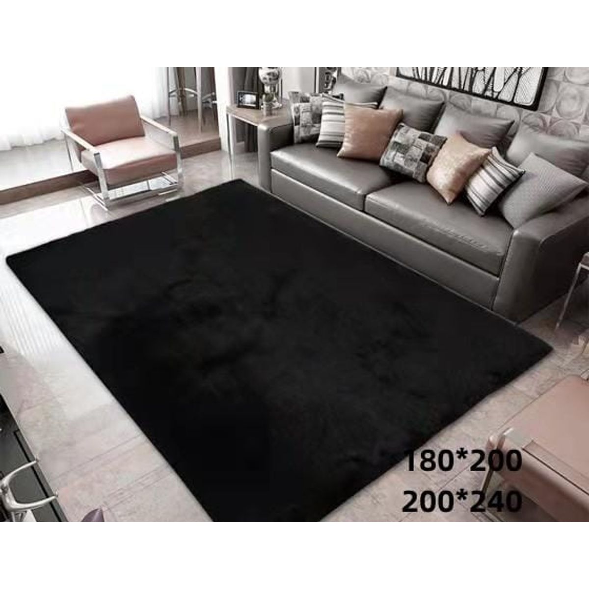 Alfombra de living peluda tipo shaggy 180 x 200 cm Negro, marca GENERICO - Foto Principal