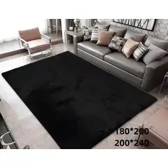 GENERICO - Alfombra de living peluda tipo shaggy 180 x 200 cm Negro
