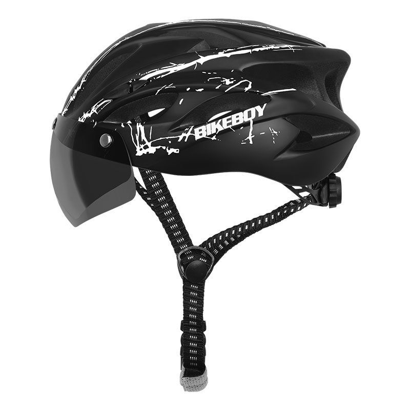 DEFENSOR FOREVER - Casco de Bicicleta Con Lente y Visera - negro con blanco