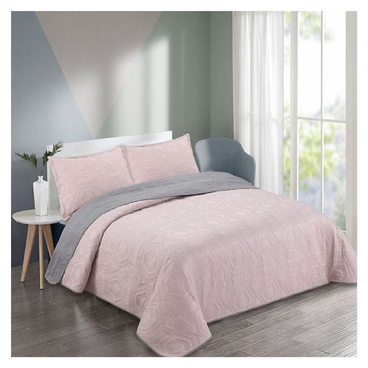 GENERICO - Cubrecama Quilt Verano 1.5 Plazas - Rosa Gris