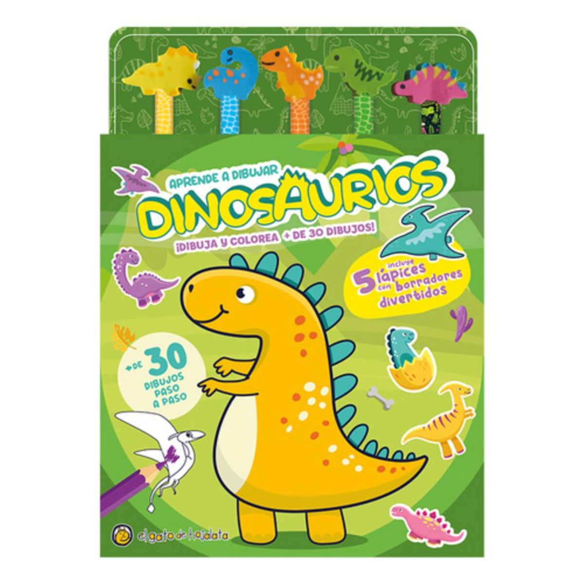 EL GATO DE HOJALATA - Libro Lápices Y Borradores De Colores - Dinosaurios
