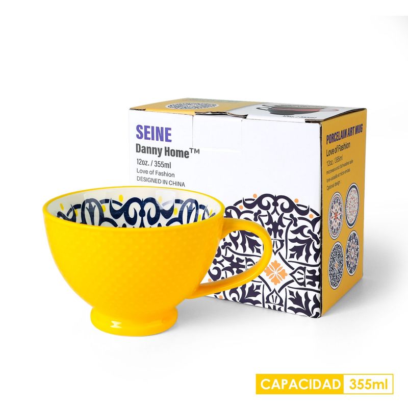 DANNY HOME - Mug con Textura Interior para Desayuno Amarillo Fundo Negro Danny Home