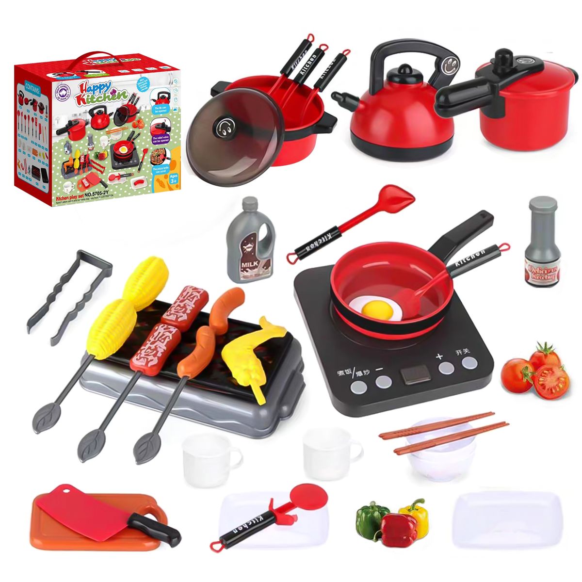 ANIKIDS - Set De Cocina De Juguete 36pcs Niños Juego De Mini Chef Rojo