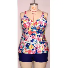 SHANDIAN - Traje de baño Tankini de dos piezas para mujer floreado